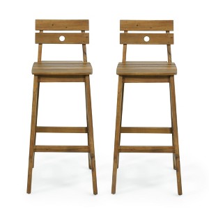 DSVIMOY Counter and Bar Stool Rustic Acacia Wood Barstools with Slatted Backrest for Kitchen, Brown, 44"*20"*11.5" - 1 of 4