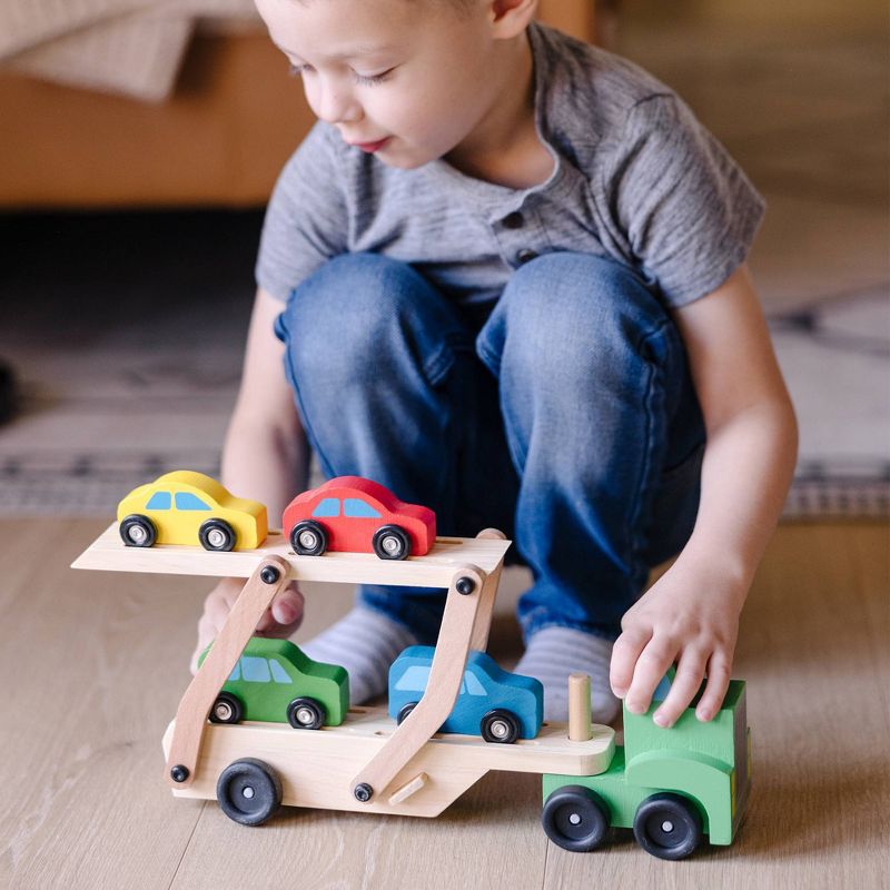 Melissa &#38; Doug Car Carrier Truck and Cars Wooden Toy Set With 1 Truck and 4 Cars, 3 of 11