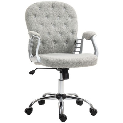 Kumasinova Teddy Fleece Home Office Chair with Padded Armrests,Button Tufted Desk Chair with Adjustable Height and Swivel Wheels for Bedroom