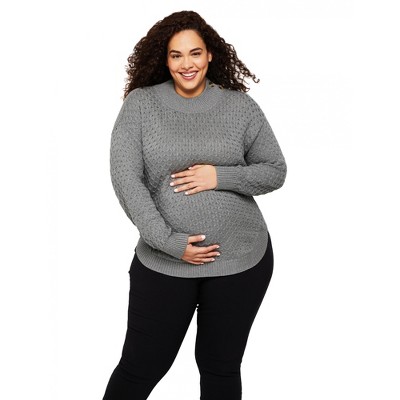 Motherhood Maternity | Button Mock Neck Plus Size Maternity Sweater