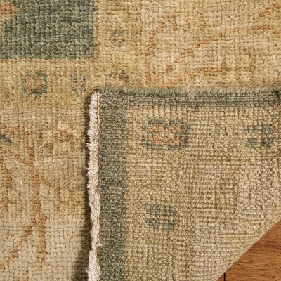 Oushak Medium Blue and Beige Wool Area Rug 6' x 9'