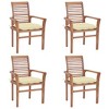 vidaXL Dining Chair Set of 4 Teak, Cream White Cushion - 2 of 4
