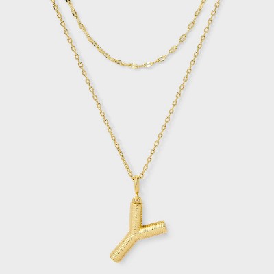 14K Gold Dipped Cubic Zirconia Duo Initial Multi-Strand Necklace - A New Day™ Gold
