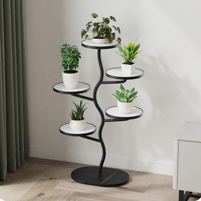 GustoWave 5 Tier Metal Plant Stand for Indoor Outdoor, Corner Flower Pot Stands, Planter Display Shelving Unit, Home Art Decor
