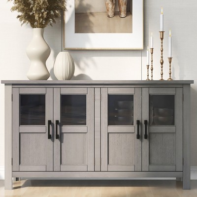 4 Door Buffet Cabinet with Adjustable Shelves and Metal Handles Kitchen Pantry Cabinets for Entrances Living Rooms Bedrooms Storage Cabinet