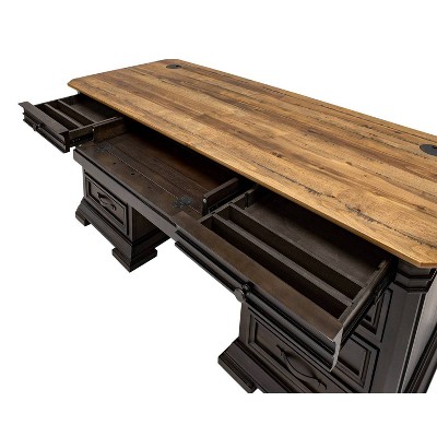 Brown Wood Double Pedestal Executive Desk with Drawers