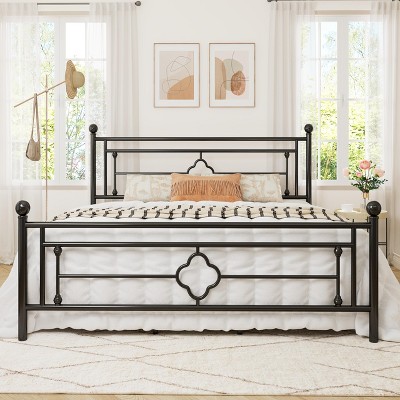 Allewie Metal Platform Bed Frame with Victorian Vintage Headboard and Footboard/Mattress Foundation/Under Bed Storage/No Box Spring Needed/Noise-Free/Easy Assembly