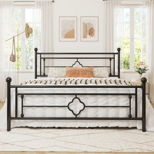 Allewie Metal Platform Bed Frame with Victorian Vintage Headboard and Footboard/Mattress Foundation/Under Bed Storage/No Box Spring Needed/Noise-Free/Easy Assembly - 1 of 4