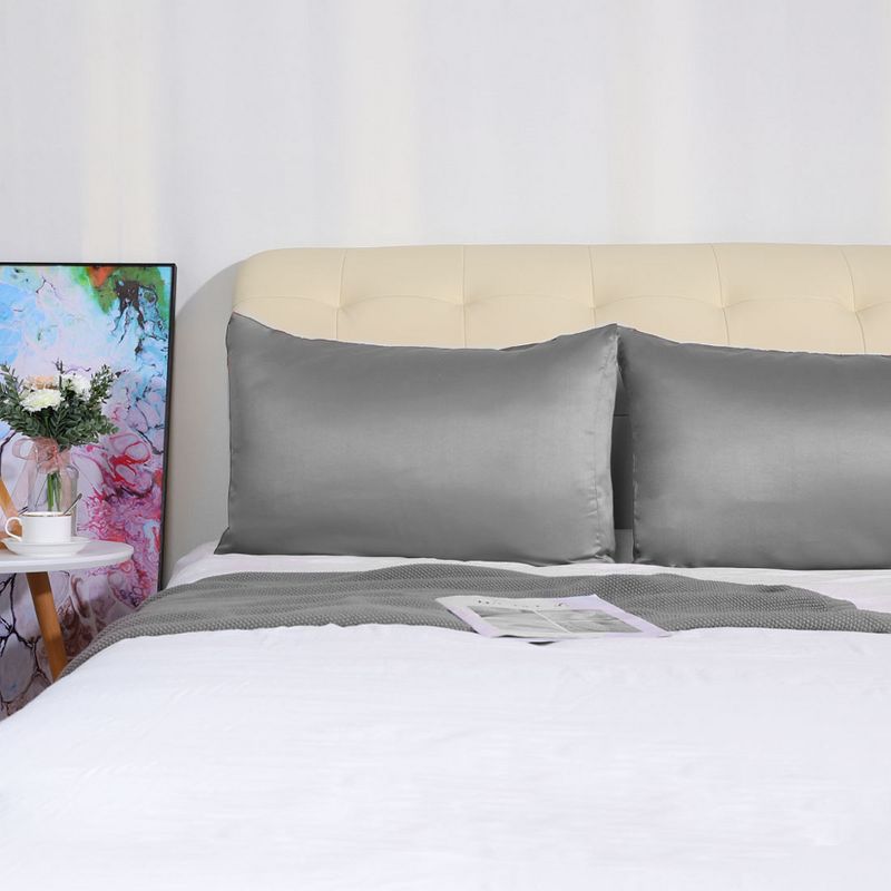 4 Pcs Queen 20"x30" Silk Satin Luxury Cooling Pillowcase Grey - PiccoCasa, 3 of 7