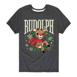 Boys' - Rudolph - Rudolph Wreath Collegiate Short Sleeve Graphic T-Shirt - 1 of 4