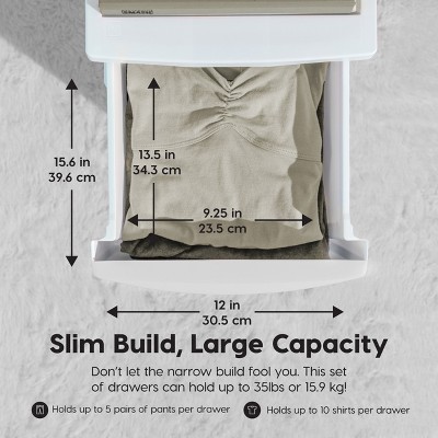 Slim White Plastic 4-Drawer Storage Cart with Casters