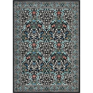Washable Kitchen Runner Rug, Black Non-Slip Vintage Floral Print, Stain-Resistant Low Pile Accent Carpet for Bedroom, Laundry, Bathroom - 1 of 4
