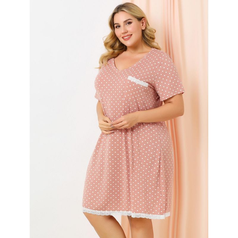 Agnes Orinda Women's Plus Size V Neck Polka Dots Short Sleeve Sleepwear Nightgowns, 5 of 8