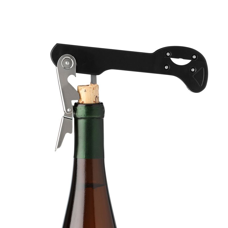 True Recoil Double Hinged Corkscrew, Classic Black Wine Key with Extendable 4 Wheel Foil Cutter, 3 of 6