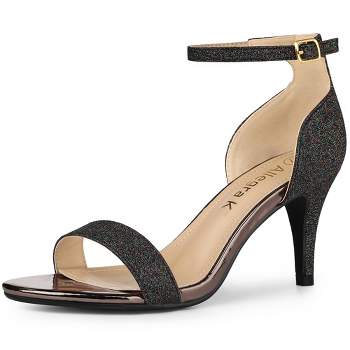 Allegra K Women's Glitter Open Toe Ankle Buckle Strap Stiletto Heel Sandals