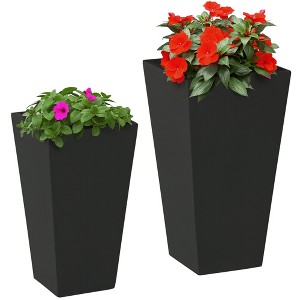 Aghana Digitals 2-Pack Gray Outdoor Magnesium Oxide Planters, 22in & 18in Stackable Flower Pots - 1 of 4