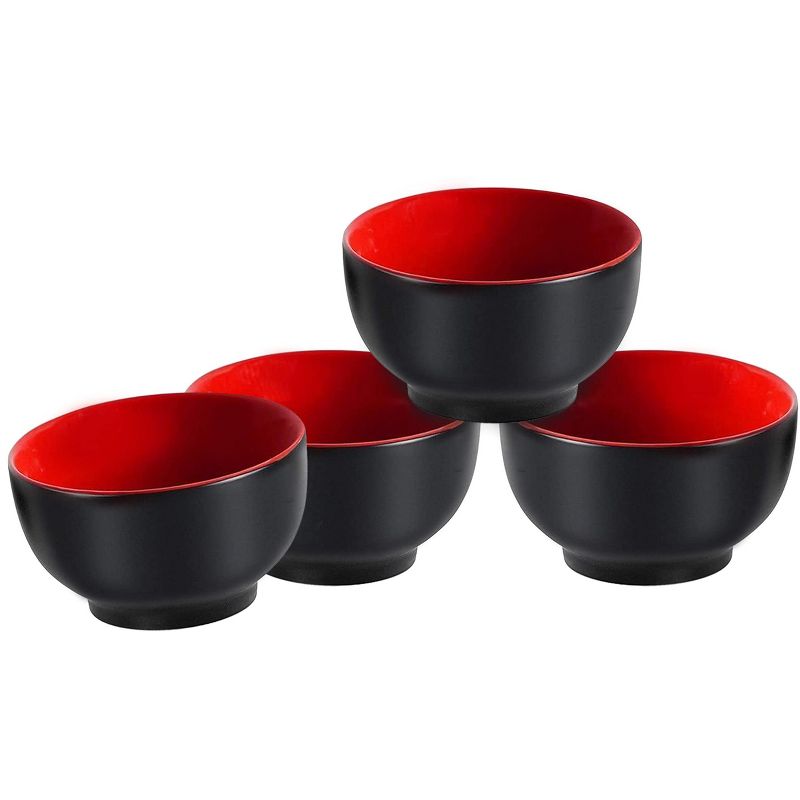 Bruntmor 20oz Porcelain Dip Bowls for Ice Cream, Snacks and Desserts, Set of 4, Black and Red, 1 of 5