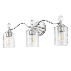 DORESshop 24 in. 3-Light Brushed Nickel Bathroom Vanity Light with Crystal Accents and Clear Hammered Glass Shades - 1 of 4