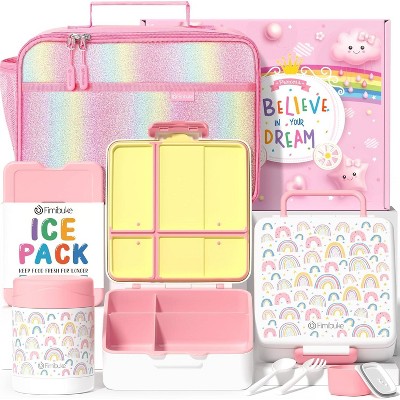 Kids Bento Snack Lunch Box with 4 Compartment, Insulated lunch Bag, Stainless Steel Vacuum Thermos Food Jar, Ice Pack