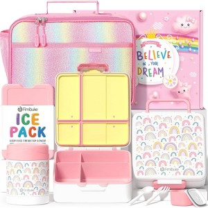 Kids Bento Snack Lunch Box with 4 Compartment, Insulated lunch Bag, Stainless Steel Vacuum Thermos Food Jar, Ice Pack - 1 of 4