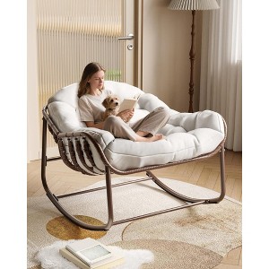 Outdoor Rocking Chair, Oversized Wicker Lounge Chair with Cushion and Metal Frame, Patio Rattan Egg Rocker for Balcony Backyard Porch Bedroom - 1 of 4