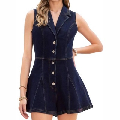 Women's Ellie Sleeveless Button Down Denim Romper - entro