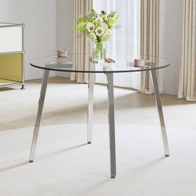 NicBex Modern Round Dining Table,Kitchen Table with Glass Tabletop and Metal Legs for 4 Seaters,Silver/Gold