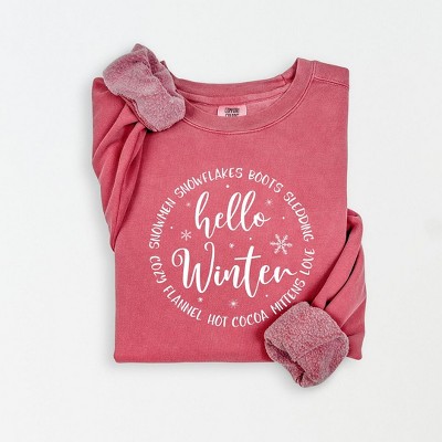 Simply Sage Market Women's Lightweight Garment Dyed Graphic Sweatshirt Hello Winter Circle