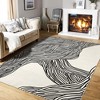 Area Rug Modern Stripes Print Washable Rug, Black Beige - image 2 of 4