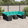 vidaXL Patio Sofa Set Black PE Rattan Large UV-Resistant Materials - Black and Blue With Table - 2 of 4