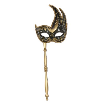 Beistle Glittered Mask With Stick Gold 54200-GD