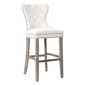 WestinTrends 29" Tufted Upholstered Velvet Bar Stool with Metal Footrest (Set of 2) - 1 of 4