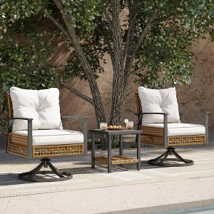Decksplore 3 Pieces Rocking Bistro Set, Wicker Patio Bistro Set Outdoor Swivel Rocker Patio Chairs with Cushions - 1 of 4