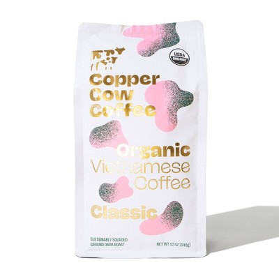 COPPER COW COFFEE Classic Organic Vietnamese Dark Roast Ground Coffee - 12oz