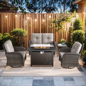 Buenhomino 5 Pieces Patio Furniture Set with Propane Fire Pit Table, Deep Seating Swivel Rocker Glider Chairs with Table Patio Conversation Set - 1 of 4