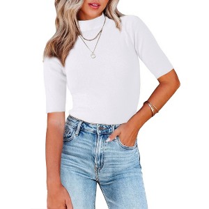 INSPIRE CHIC Women's Mock Neck Lightweight Slim Fit Half Sleeve Knit Pullover Sweater - 1 of 4