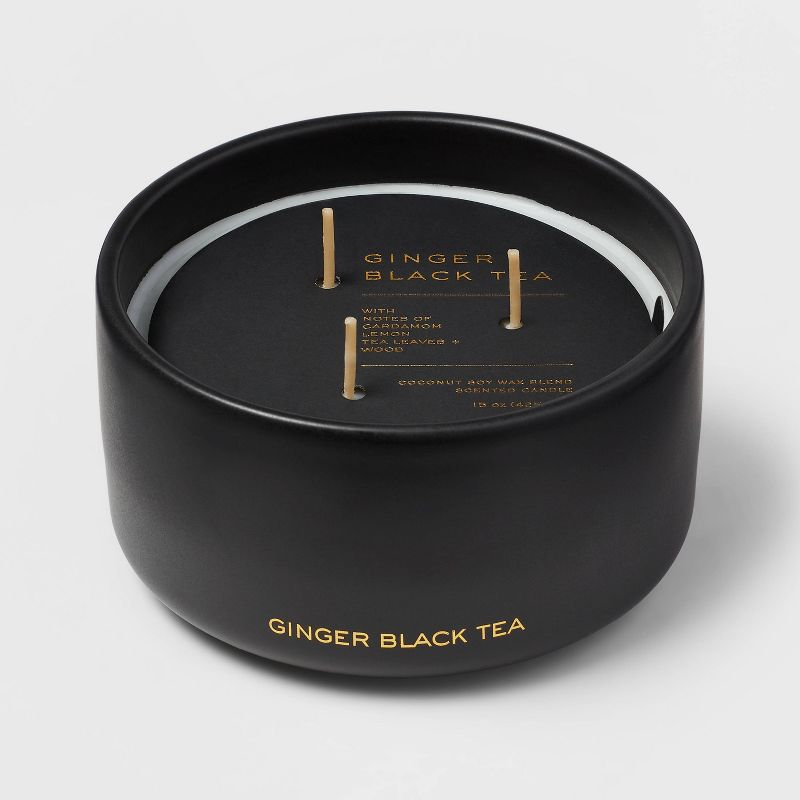 15oz Ceramic Jar 3-Wick Black Label Ginger Black Tea Candle - Threshold&#8482;, 1 of 8