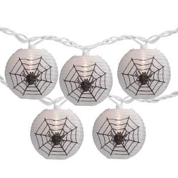 Northlight 10-Count Black Spider in Web Paper Lantern Halloween Lights, 8.5ft White Wire