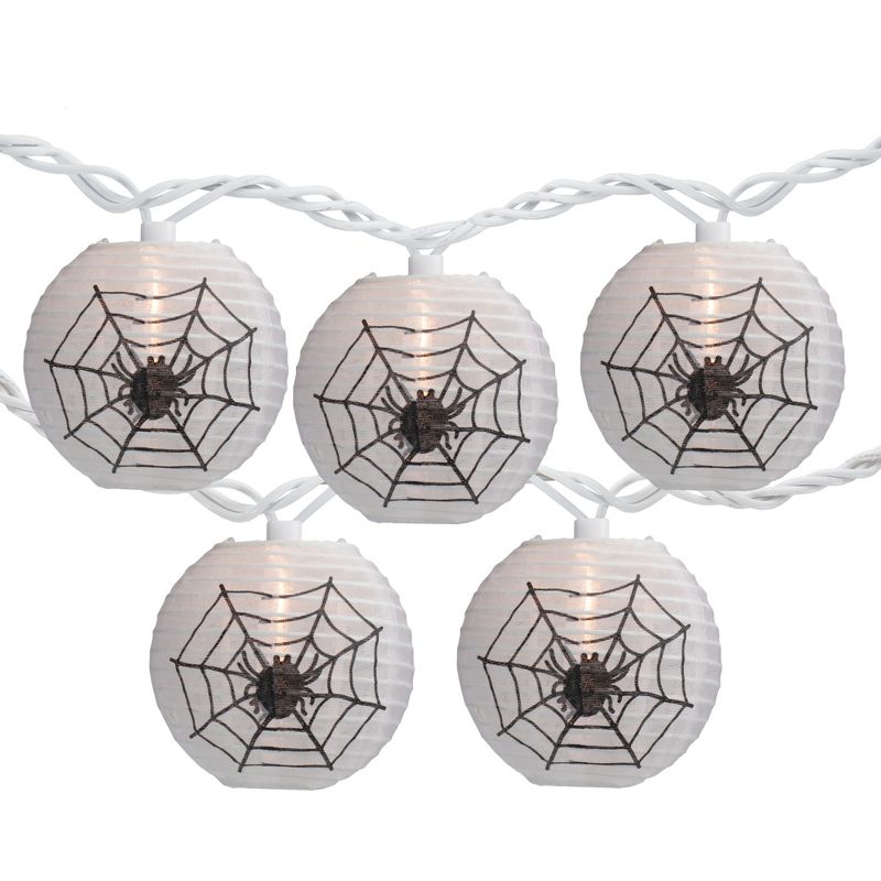 Northlight 10-Count Black Spider in Web Paper Lantern Halloween Lights, 8.5ft White Wire, 1 of 5