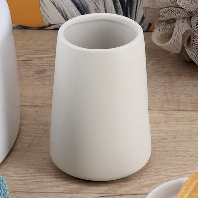 Evideco French Home Goods Elegant Stoneware Bathroom Tumbler & Toothbrush Holder - Flared Shape, 14 oz