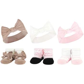 Hudson Baby Infant Girls Headband and Socks Giftset, Pink Taupe, One Size