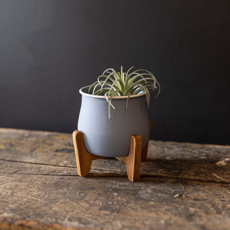Planter with Stand Blue Metal & Wood by Foreside Home & Garden, 3 of 9
