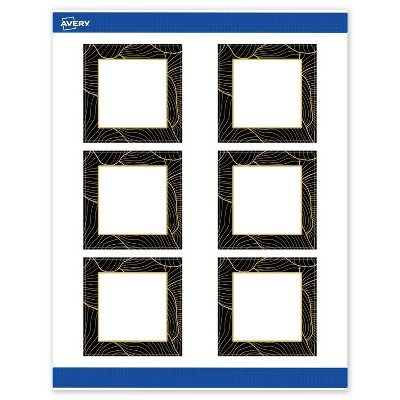 Avery Square Labels, Black with Gold Pattern, 3" x 3"