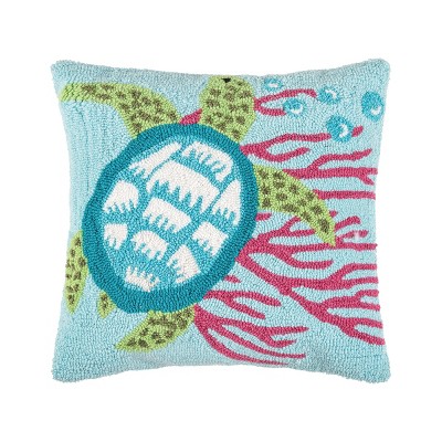 C&F Home 18" x 18" Coral & Turtle Hooked Throw Pillow