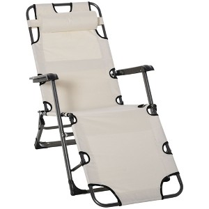 PAGED Folding Camping Chairs 2-in-1 Tanning Chair with Pillow, Pocket for Camping, Beach, Picnics, Deck - 1 of 4