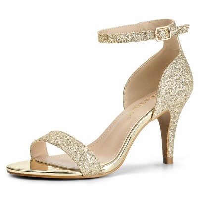Allegra K Women's Glitter Open Toe Ankle Buckle Strap Stiletto Heel Sandals