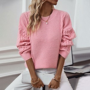 Womens Sweater Tops Cable Knit Round Neck Casual Pullover Sweater - 1 of 4