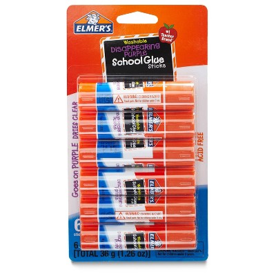 Elmer's 6pk Washable School Glue Sticks - Disappearing Purple : Target