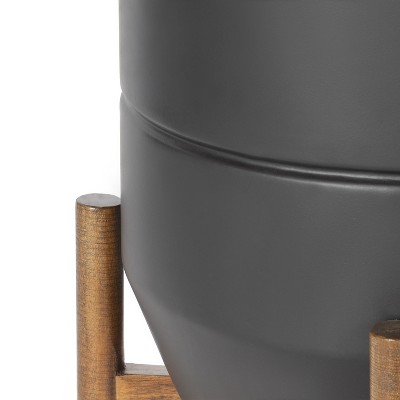 Dolbry Mid-Century Black and Walnut Freestanding Metal Planter Set
