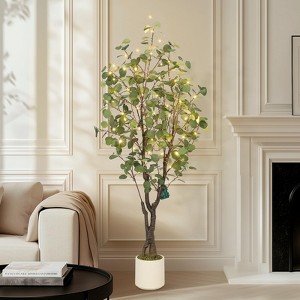 Artificial Eucalyptus Tree Indoor, Tall Fake Artificial Plant with White Planter - 1 of 4
